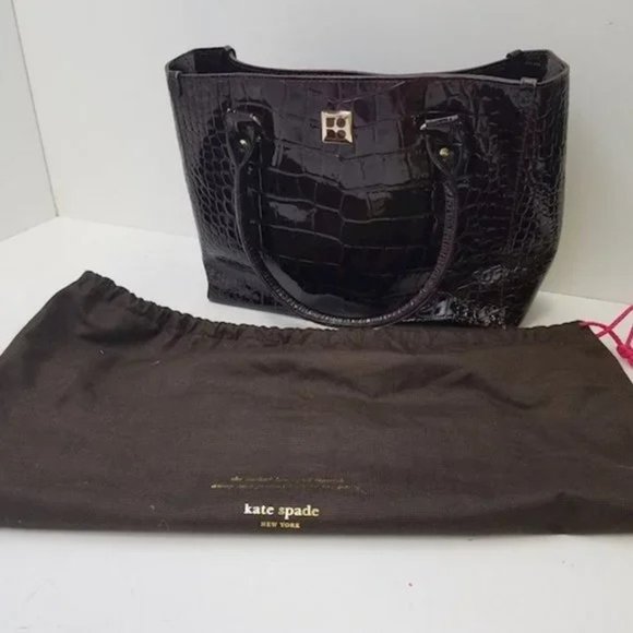kate spade Handbags - Kate Spade croc embossed leather tote bag shoulder purse brown gold